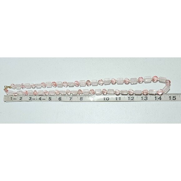 Vintage Handmade Elegant Pink Clear Glass Beaded Necklace Fashion Jewelry Women - Picture 4 of 5
